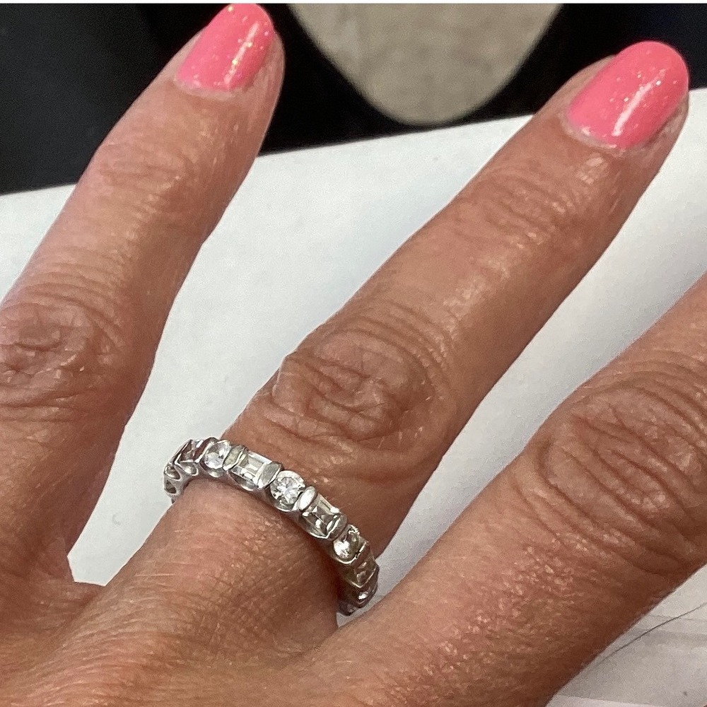 Eternity Band Sterling Silver CZ Round‎ & Baguette Ring